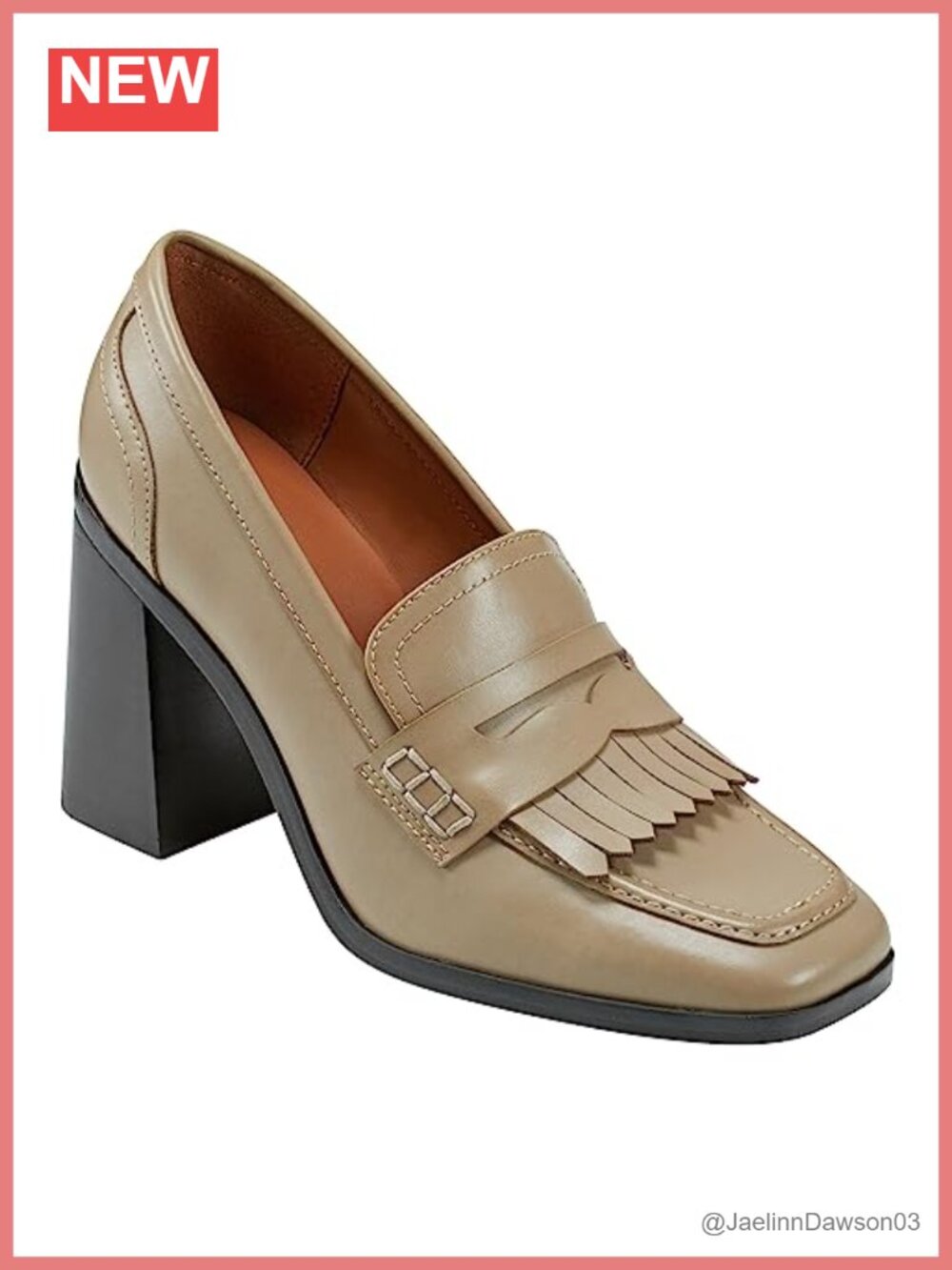 Faux Leather Slip-On Square Toe Tassel Loafers Block Heel 3.27